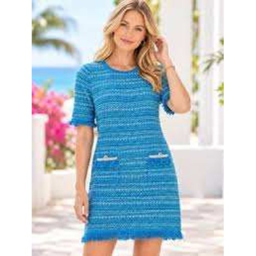 Lilly Pulitzer Beckington Mini Sweater Dress Womens Small Blue Metallic Fringe